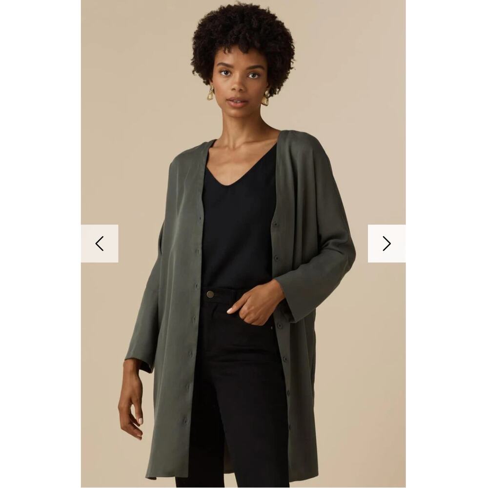 VETTA Tencel Button Down The Boyfriend Shirt Dress in Olive Green // S - Picture 13 of 15